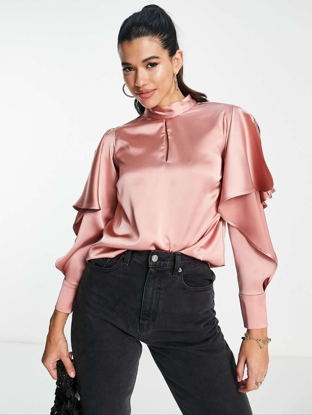 River Island Ruffle Sleeve Blouse in Pink Size 10